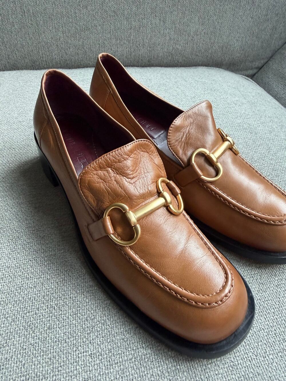 Pomme D'or Leather Horsebit Loafers Block Heel Shoes Boho Italy Sz 41 US 11